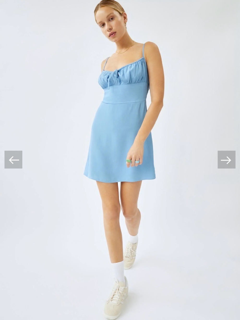Aritzia Sunday Best Delilah blue mini dress Medium Bodice Soft Girl Babydoll - Picture 9 of 9